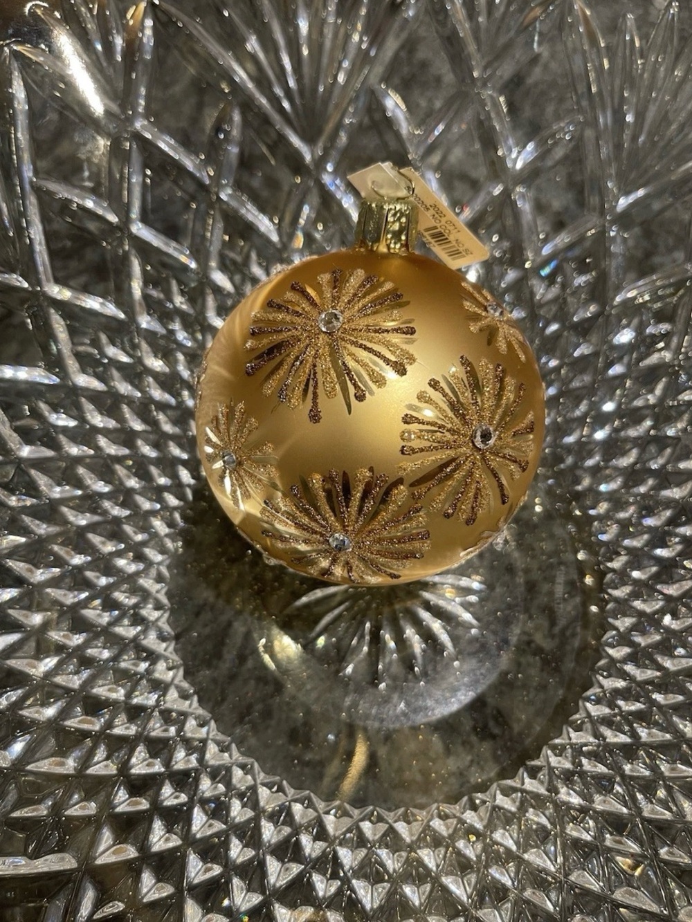 Neiman Marcus Matt Gold One 3inch Glass Glitter Burst Christmas Ornament